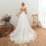 MISSHOW offers Chic Deep V-Neck White Tulle Princess Open Back Wedding Dress with Court Train at a good price from Ivory,Tulle to A-line Floor-length them. Stunning yet affordable Sleeveless .