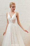 MISSHOW offers Chic Deep V-Neck White Tulle Princess Open Back Wedding Dress with Court Train at a good price from Ivory,Tulle to A-line Floor-length them. Stunning yet affordable Sleeveless .