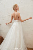 MISSHOW offers Chic Deep V-Neck White Tulle Princess Open Back Wedding Dress with Court Train at a good price from Ivory,Tulle to A-line Floor-length them. Stunning yet affordable Sleeveless .