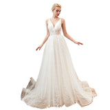 MISSHOW offers Chic Deep V-Neck White Tulle Princess Open Back Wedding Dress with Court Train at a good price from Ivory,Tulle to A-line Floor-length them. Stunning yet affordable Sleeveless .