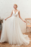 MISSHOW offers Chic Deep V-Neck White Tulle Princess Open Back Wedding Dress with Court Train at a good price from Ivory,Tulle to A-line Floor-length them. Stunning yet affordable Sleeveless .