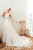 MISSHOW offers Chic Deep V-Neck White Tulle Princess Open Back Wedding Dress with Court Train at a good price from Ivory,Tulle to A-line Floor-length them. Stunning yet affordable Sleeveless .