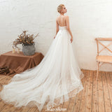 MISSHOW offers Chic Deep V-Neck White Tulle Princess Open Back Wedding Dress with Court Train at a good price from Ivory,Tulle to A-line Floor-length them. Stunning yet affordable Sleeveless .