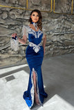 Chic Floor Length Straps Sleeveless Mermaid Prom Dress with Split-misshow.com