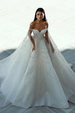 Chic Floor Length Sweetheart Off-The-Shoulder A-Line Sequined Wedding Dress