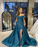 Chic Floor Length Sweetheart Off-The-Shoulder Sheath Ribbon Prom Dress with Appliques-misshow.com