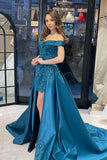 Chic Floor Length Sweetheart Off-The-Shoulder Sheath Ribbon Prom Dress with Appliques-misshow.com