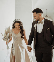 Chic Floor Length Sweetheart Sleeveless A-Line Sequined Prom Dress with Split-misshow.com
