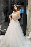 Chic Floor Length Sweetheart Sleeveless A-Line Tulle Wedding Dress with Appliques