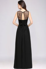 Chic Jewel Open-Back Bridesmaid Dresses with Bow Lace Ruffle Maid of Honor Dresses