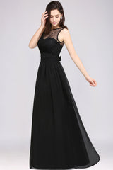 Chic Jewel Open-Back Bridesmaid Dresses with Bow Lace Ruffle Maid of Honor Dresses