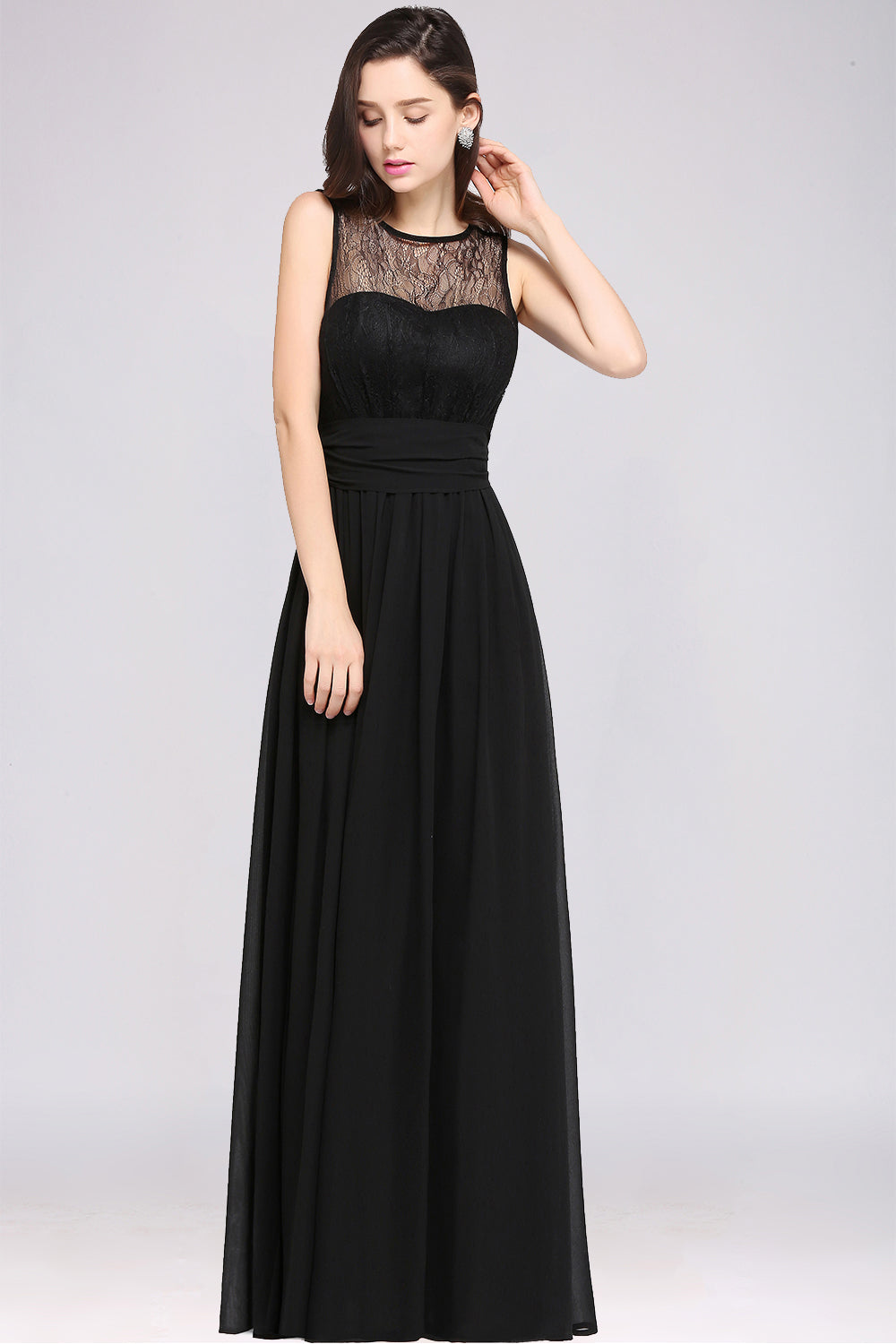 Chic Jewel Open-Back Bridesmaid Dresses with Bow Lace Ruffle Maid of Honor Dresses