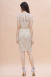 Chic Jewel Tulle Lace Beadings Mother of Bride Dress with Short Sleeves Online-misshow.com