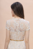 Chic Jewel Tulle Lace Beadings Mother of Bride Dress with Short Sleeves Online-misshow.com