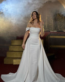 Chic Long A-line Off-the-shoulder Sleeveless Wedding Dress With Detachable Train-misshow.com