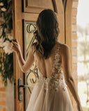Chic Long A-line Sleeveless Flowers Backless Wedding Dress With Lace-misshow.com