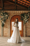 Chic Long A-line Sleeveless Flowers Backless Wedding Dress With Lace