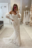 Chic Mermaid Appliques Straps Wedding Dress With Sleeves
