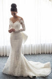 Chic Mermaid Lace Long Sleeves Wedding Dress With Detachable Train