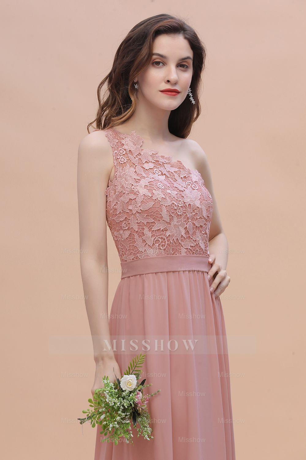 Chic One Shoulder Chiffon Lace Vintage Mauve Bridesmaid Dresses On Sal misshow.com Chic One Shoulder Chiffon Lace Vintage Mauve Bridesmaid Dresses On Sal misshow.com