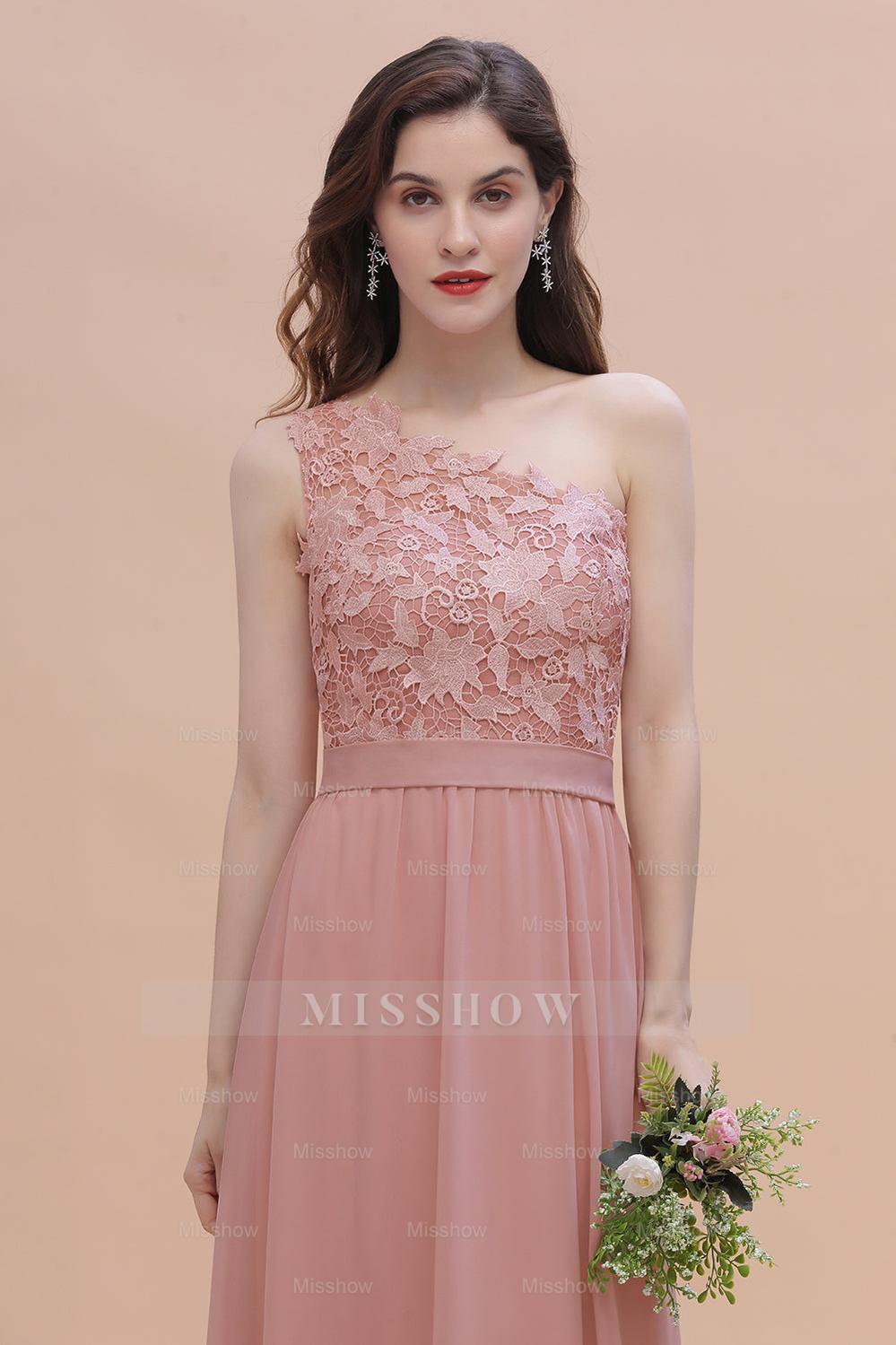 Chic One Shoulder Chiffon Lace Vintage Mauve Bridesmaid Dresses On Sale Chic One Shoulder Chiffon Lace Vintage Mauve Bridesmaid Dresses On Sale