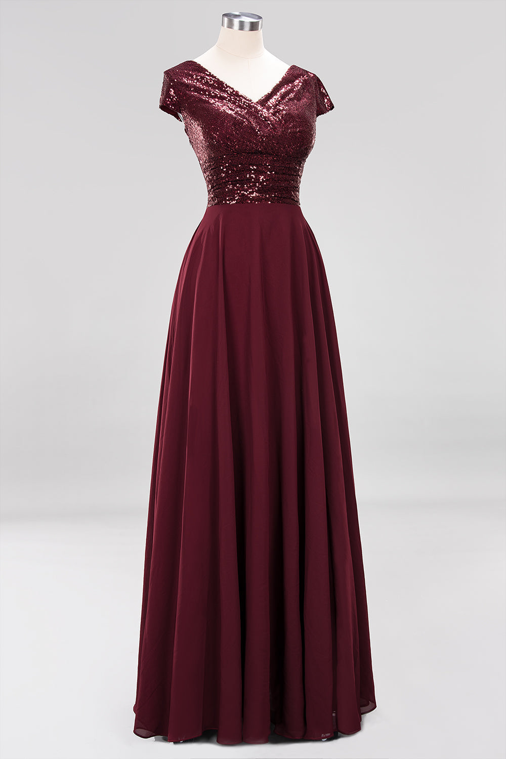 Chic Sequined Top V-Neck Sleeveless Burgundy Bridesmaid dresses