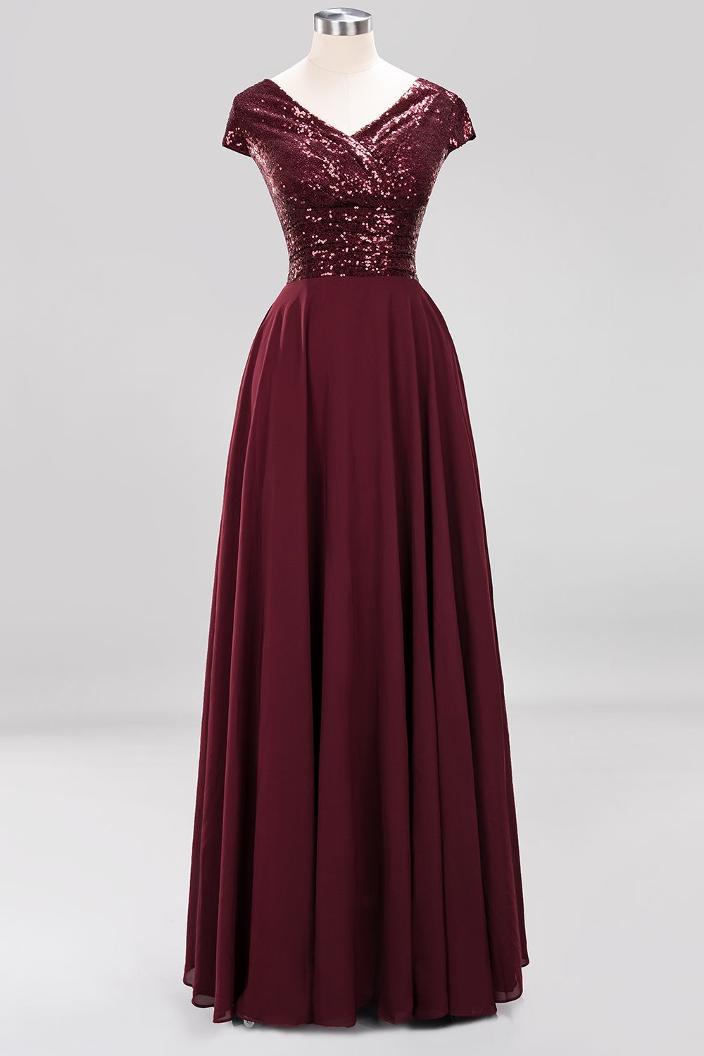 Chic Sequined Top V-Neck Sleeveless Burgundy Bridesmaid dresses