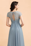Chic Short Sleeves Lace Chiffon Bridesmaid Dress with Ruffles-misshow.com