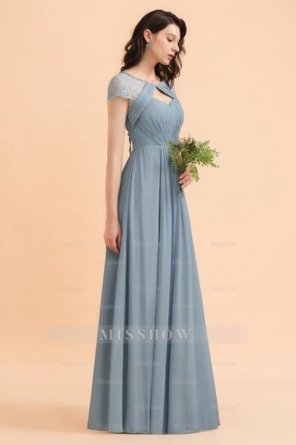 Chic Short Sleeves Lace Chiffon Bridesmaid Dress with Ruffles Chic Short Sleeves Lace Chiffon Bridesmaid Dress with Ruffles