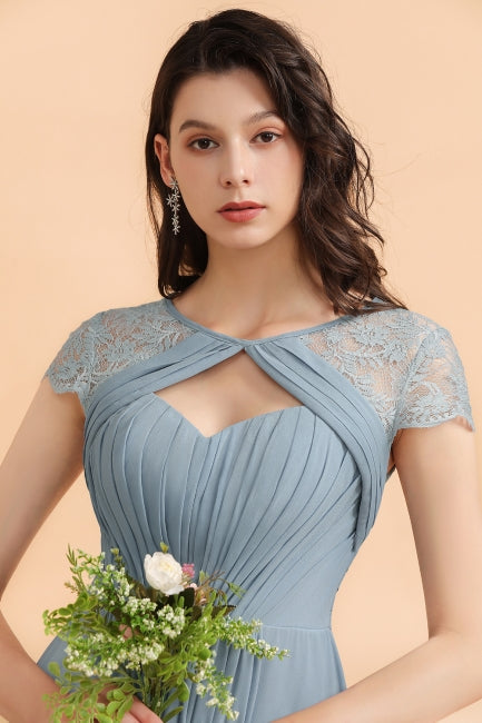 Chic Short Sleeves Lace Chiffon Bridesmaid Dress with Ruffles-misshow.com