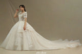 MISSHOW offers Chic Short Sleeves Tulle Lace Appliques Bridal Gown Spring Garden Wedding Dress at a good price from Same as Picture,Champagne,Tulle to A-line Floor-length them. Stunning yet affordable 3/4-Length Sleeves .