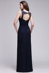 Chic Sleeveless Scoop Lace Bridesmaid Dresses with Keyhole Back