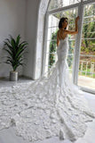 Chic Sleeveless Spaghetti Straps Mermaid Wedding Dress with Chapel Train-misshow.com