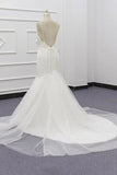 Chic Spaghetti Strap Beading Mermaid Elegant Wedding Dresses