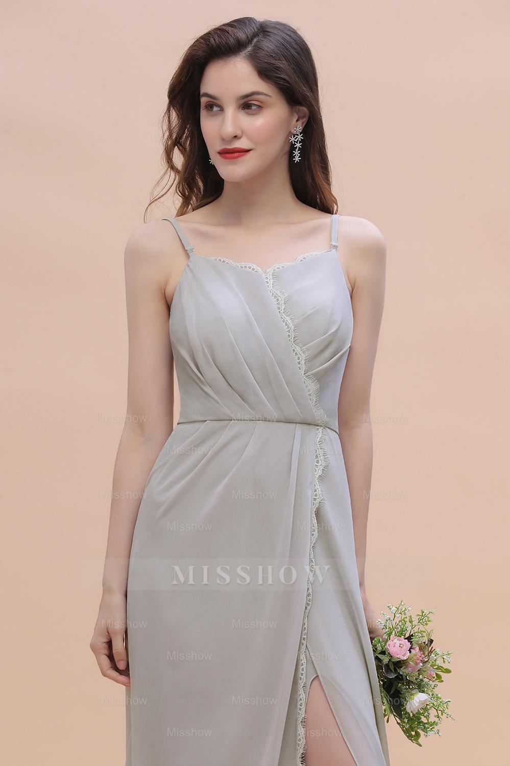 Chic Spaghetti Straps Chiffon Lace A-Line Bridesmaid Dresses On Sale Chic Spaghetti Straps Chiffon Lace A-Line Bridesmaid Dresses On Sale