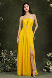 Chic Spaghetti Straps Halter A-Line Floor-length Split Bridesmaid Dress With Pockets-misshow.com