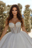 Chic Sweetheart A-line Sleeveless Glitter Tulle Wedding Dress With Train-misshow.com