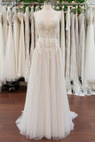 Chic V-neck Appliques Tulle A-line Wedding Dress-misshow.com