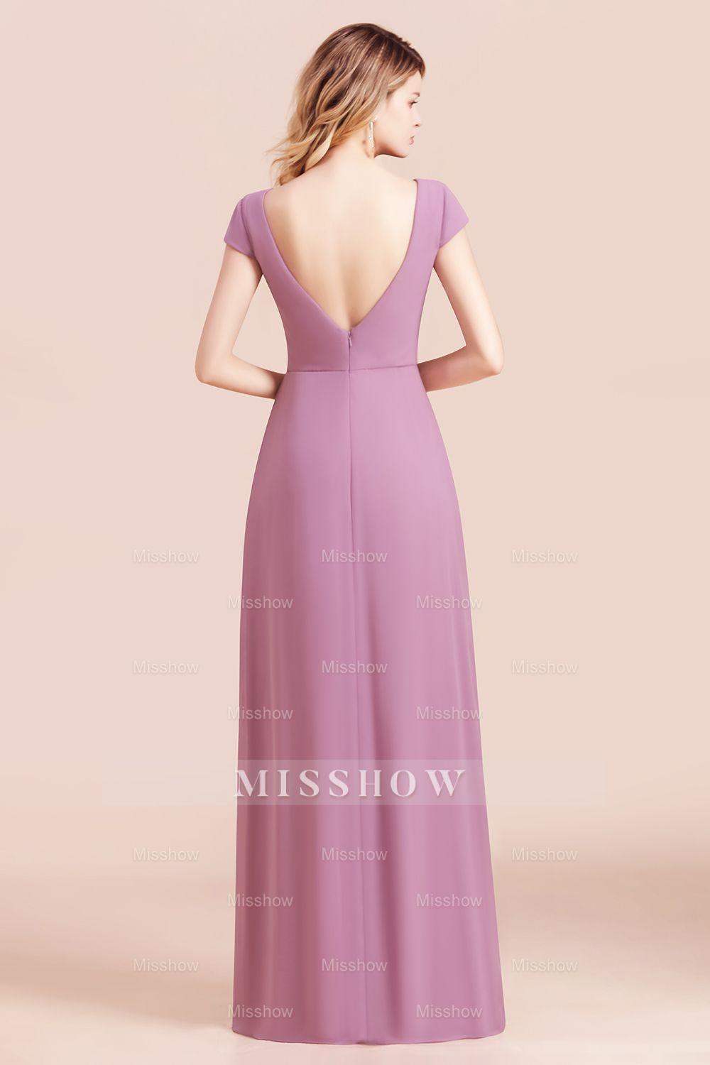 Chic V-Neck Chiffon Wisteria Bridesmaid Dresses with Short Sleeves Chic V-Neck Chiffon Wisteria Bridesmaid Dresses with Short Sleeves