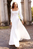 Chic White Satin Long Sleeves A-Line Wedding Dresses Long-misshow.com