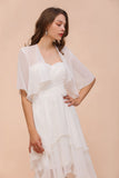 Chiffon Bridesmaid Dress 3/4 Sleeves Mini Knee Length Layers Special Occasion Dress with Wraps-misshow.com