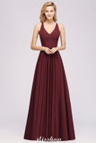 Chiffon Lace A-line Bridesmaid Dresses | V-Neck Sleeveless Floor Length Maid of the Honor Dresses