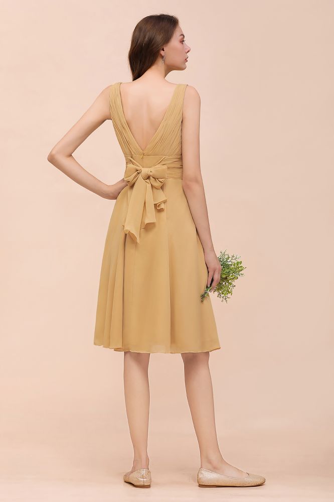 Chiffon Mini Bridesmaid Dress Daily Casual Dress Sleeveless V-neck Gold | MISSHOW Chiffon Mini Bridesmaid Dress Daily Casual Dress Sleeveless V-neck Gold | MISSHOW