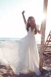 Chiffon Ruffless Sleeves V-Neck Summer Beach Wedding Dress