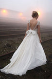 Chiffon Sleeveless V-Neck Lace Wedding Dress-misshow.com