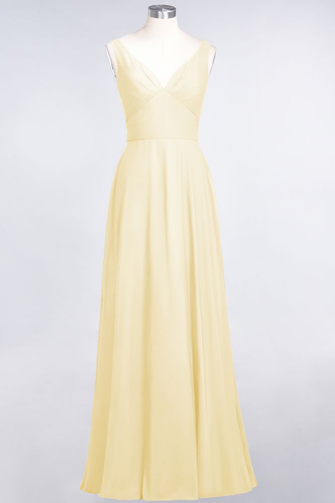 MISSHOW offers Chiffon V-Neck Straps Sleeveless Ruffles Floor-Length Bridesmaid Dress with Open Back at a good price from 100D Chiffon to A-line Floor-length them. Lightweight yet affordable home,beach,swimming useBridesmaid Dresses.