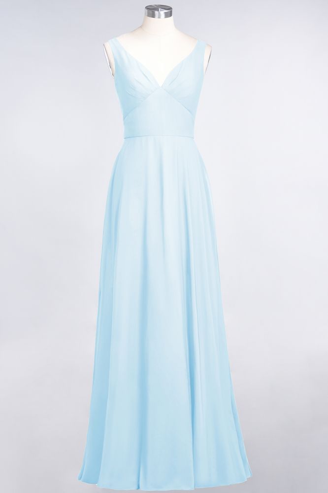 MISSHOW offers Chiffon V-Neck Straps Sleeveless Ruffles Floor-Length Bridesmaid Dress with Open Back at a good price from 100D Chiffon to A-line Floor-length them. Lightweight yet affordable home,beach,swimming useBridesmaid Dresses.