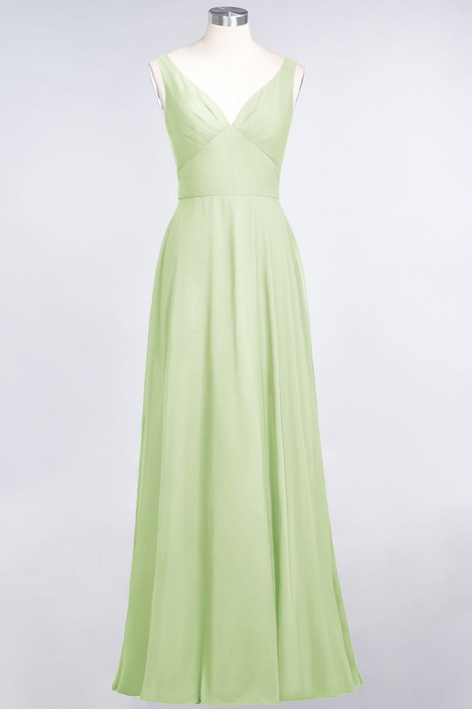MISSHOW offers Chiffon V-Neck Straps Sleeveless Ruffles Floor-Length Bridesmaid Dress with Open Back at a good price from 100D Chiffon to A-line Floor-length them. Lightweight yet affordable home,beach,swimming useBridesmaid Dresses.