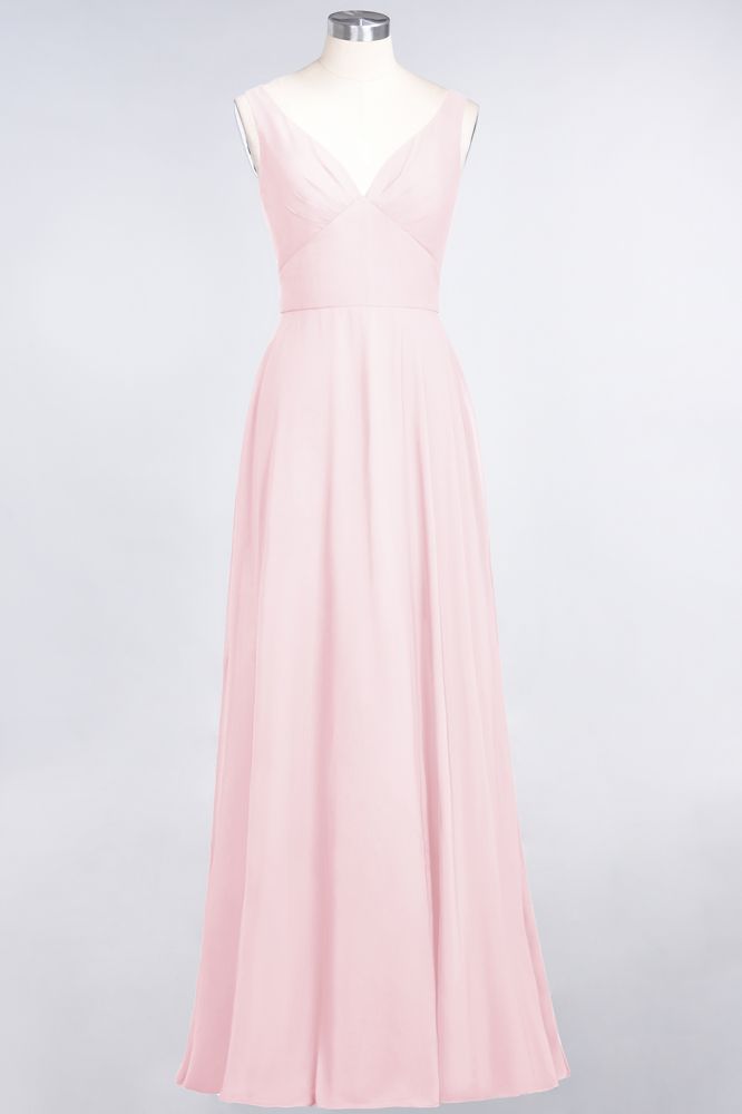MISSHOW offers Chiffon V-Neck Straps Sleeveless Ruffles Floor-Length Bridesmaid Dress with Open Back at a good price from 100D Chiffon to A-line Floor-length them. Lightweight yet affordable home,beach,swimming useBridesmaid Dresses.