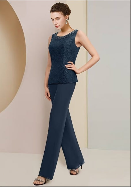 Classic jewel 3/4 length sleeves two pieces Chiffon mother dress-misshow.com